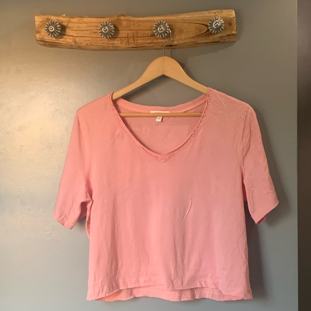 BP | NWOT Pink V-neck Oversized Soft Crop Top T-shirt Shirt
